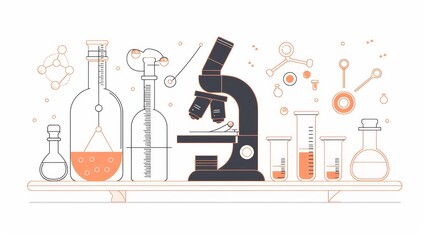 Wall Mural - Science Laboratory Illustration - A line drawing of a science laboratory with a microscope and various laboratory glassware.