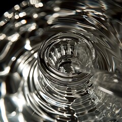 A detailed view of the interior of a clear glass bottle, capturing light reflections and shadows