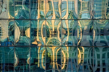 Wall Mural - Cityscape reflected in the glass facade of an office building abstract patterns created by the reflection