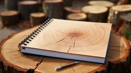 Canvas Print - A notebook with lined pages on a rustic wooden surface. 