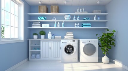 Canvas Print - Modern Laundry Room with White Cabinets and Washer and Dryer.