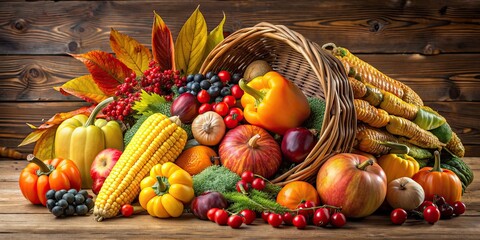 Canvas Print - An abundant cornucopia overflowing with assorted autumn fruits and vegetables, autumn, harvest, abundance, cornucopia, bounty