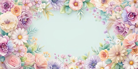 Sticker - Beautiful frame with abstract flowers in pastel colors, abstract, flowers, pastel, frame, beautiful, design, decor, decorative