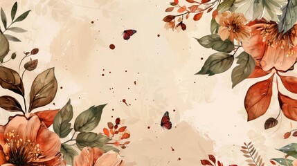 Wall Mural - Floral banner on beige background with space for text representing nature for cards