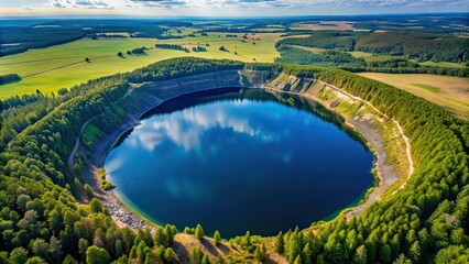 Wall Mural - Aerial view of a large lake with a big hole, aerial, view, lake, hole, aerial photography, water, nature, landscape, natural