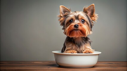 Poster - Adorable Yorkshire Terrier sitting in a small bowl, cute, small dog, pet, animal, adorable, Yorkshire Terrier, bowl