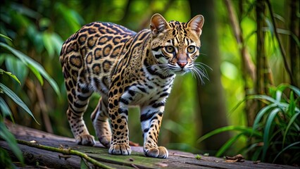 Poster - Agile ocelot moving silently through forest undergrowth at dusk, ocelot, agile, stealth, forest, undergrowth, dusk, wild