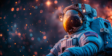 Wall Mural - portrait of spaceman or astronaut with background of space