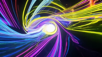 Wall Mural - abstract neon light swirls with vibrant colors on a dark background