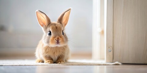 Wall Mural - Adorable fluffy bunny exploring a room, bunny, room, cute, fluffy, pet, animal, interior, exploration, domestic, rabbit