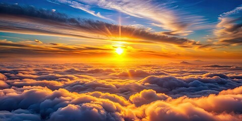 Sticker - Amazing sunset scene over clouds and sea, sunset, sun, clouds, sky, ocean, water, horizon, beauty, nature, tranquil