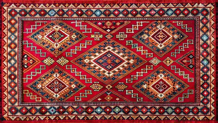 Sticker - Arab Bedouin style red rug with vintage Sadu pattern , Arab, Bedouin, style, traditional, retro, Sadu, red, rug, vintage