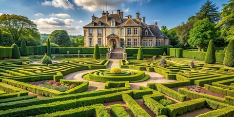 Poster - Beautiful mansion with maze-like garden , mansion, estate, luxury, grand, elegant, maze, garden, foliage, greenery