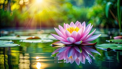 Wall Mural - Beautiful lotus flower floating gracefully in a peaceful pond , nature, water, plant, pink, petals, blooming, serene, tranquil