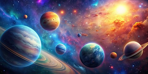 Wall Mural - artistic wallpaper featuring vibrant planets in the universe, artistic, wallpaper, planets, space, g