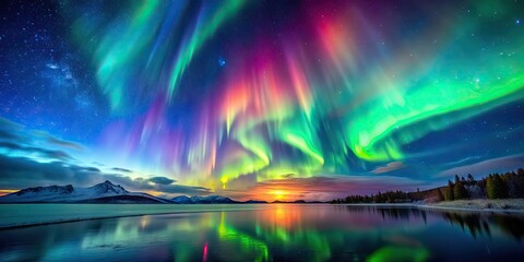 Sticker - Beautiful aurora in the night sky with vibrant colors dancing across the atmosphere, aurora borealis