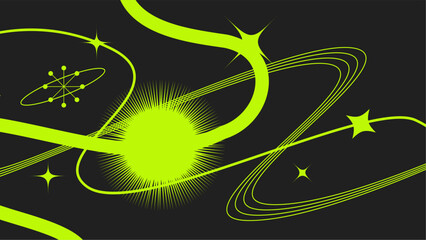Wall Mural - Green Acid Urban Style Light Trails with Sparkles Background