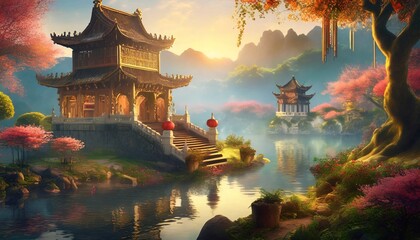 Canvas Print - chinese temple in the night