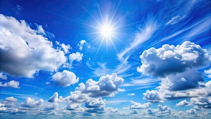 Canvas Print - Beautiful blue sky with fluffy white clouds in a sunny day, blue sky, clouds, weather, atmosphere, puffy clouds, scenic