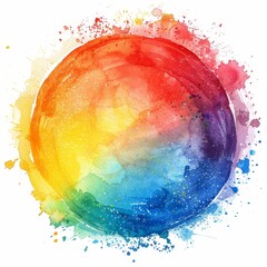 Watercolor spot, rainbow circle. On a white background, Generative AI