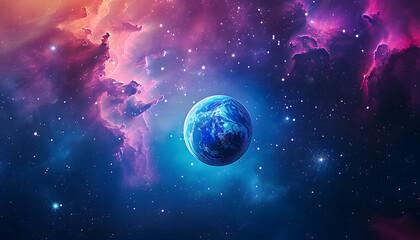 Wall Mural - A colorful space background with a blue planet in the middle