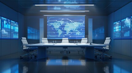 Wall Mural - modern conference interior animation and screens on the wall. the concept of workplace and enterpris
