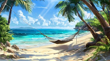 Wall Mural - Tropical Paradise: A Hammock Beckons on a Sunny Beach