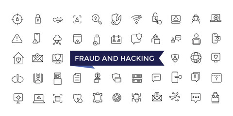 Wall Mural - fraud and hacking line icons set with editable stroke collection for web and ui. line icons pack. ve