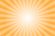 © cnh - Sun ray vector yellow orange background. Radial beam sunrise or sunset light retro design illustration. Light sunburst glowing background.
