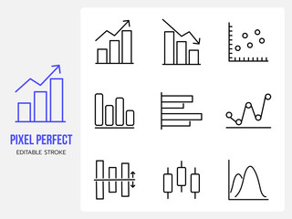 Simple Set of Graph related vector line icons. Contains such icons as graphic, statistics, column chart ads more