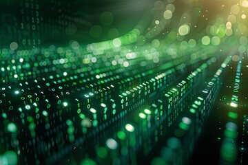 Green dark binary code data streaming background created with Generative AI