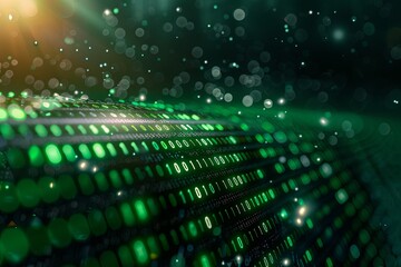 Green dark binary code data streaming background created with Generative AI