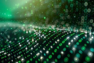 Green dark binary code data streaming background created with Generative AI
