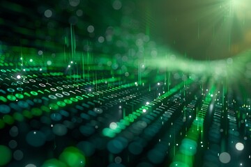 Green dark binary code data streaming background created with Generative AI