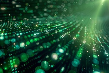 Green dark binary code data streaming background created with Generative AI