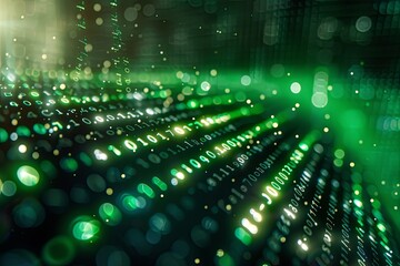 Green dark binary code data streaming background created with Generative AI