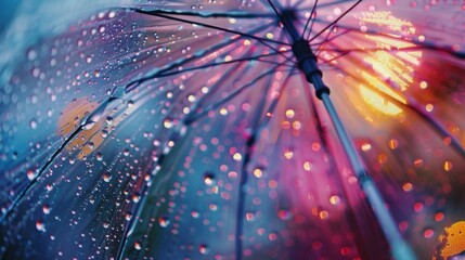 Poster - Abstract background of water droplets on a transparent umbrella during a gentle rain shower.