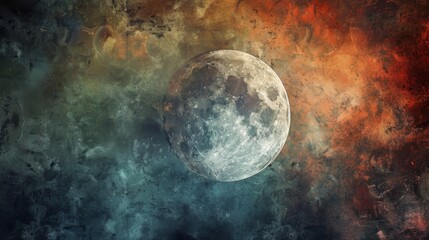 Aufkleber - An abstract digital artwork of the moon, blending colors and textures to evoke its mysterious and ethereal nature.