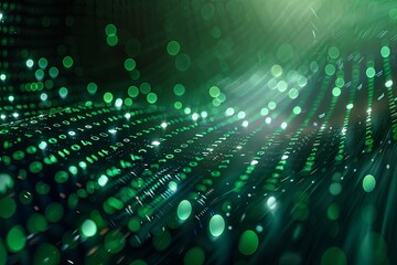 Green dark binary code data streaming background created with Generative AI