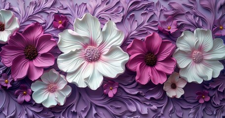 Wall Mural - Vibrant Purple Pink and White Flowers in a Row