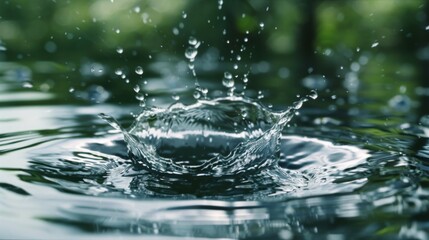Aufkleber - Close-up of a water droplet splashing into a crystal-clear pond, creating ripples on the surface.