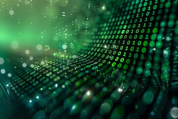 Green dark binary code data streaming background created with Generative AI