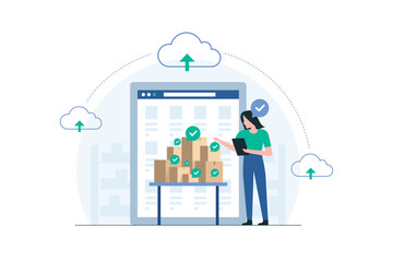 Warehouse Worker Organizing Inventory with Technology.