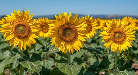 Wall Mural - Sunflowers Blooming in the Field