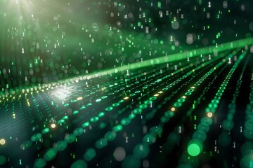 Green dark binary code data streaming background created with Generative AI