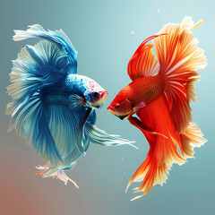 3D fighting fish in white background vector image