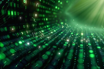 Green dark binary code data streaming background created with Generative AI