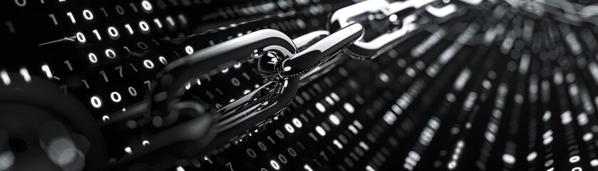 Wall Mural - abstract image of a digital chain made of binary code, symbolizing blockchain, cyber security, and d