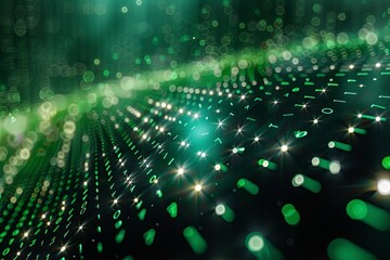 Green dark binary code data streaming background created with Generative AI