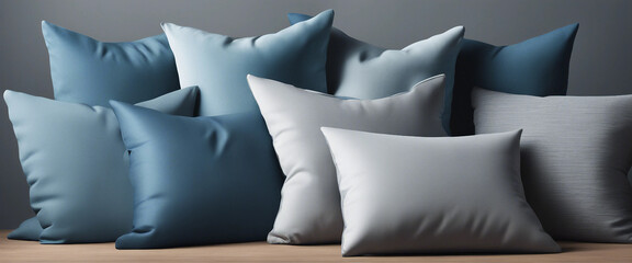 Various shapes of blue throw pillows create a simple and cozy ambiance making them ideal for home de